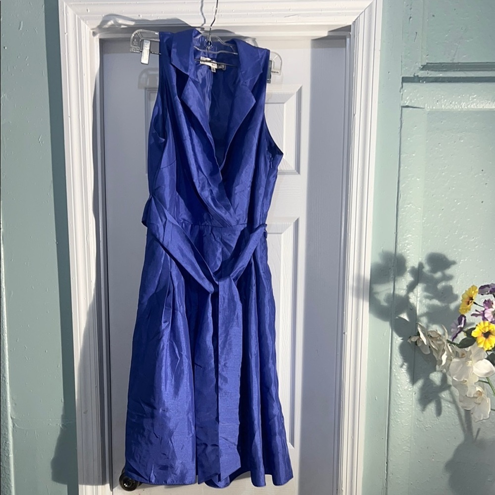Evan Picone Blue Tie Front Midi Sundress